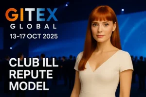 GITEX GLOBAL 2025 Dubai stage with VIP crowd—Club iLL Repute model host