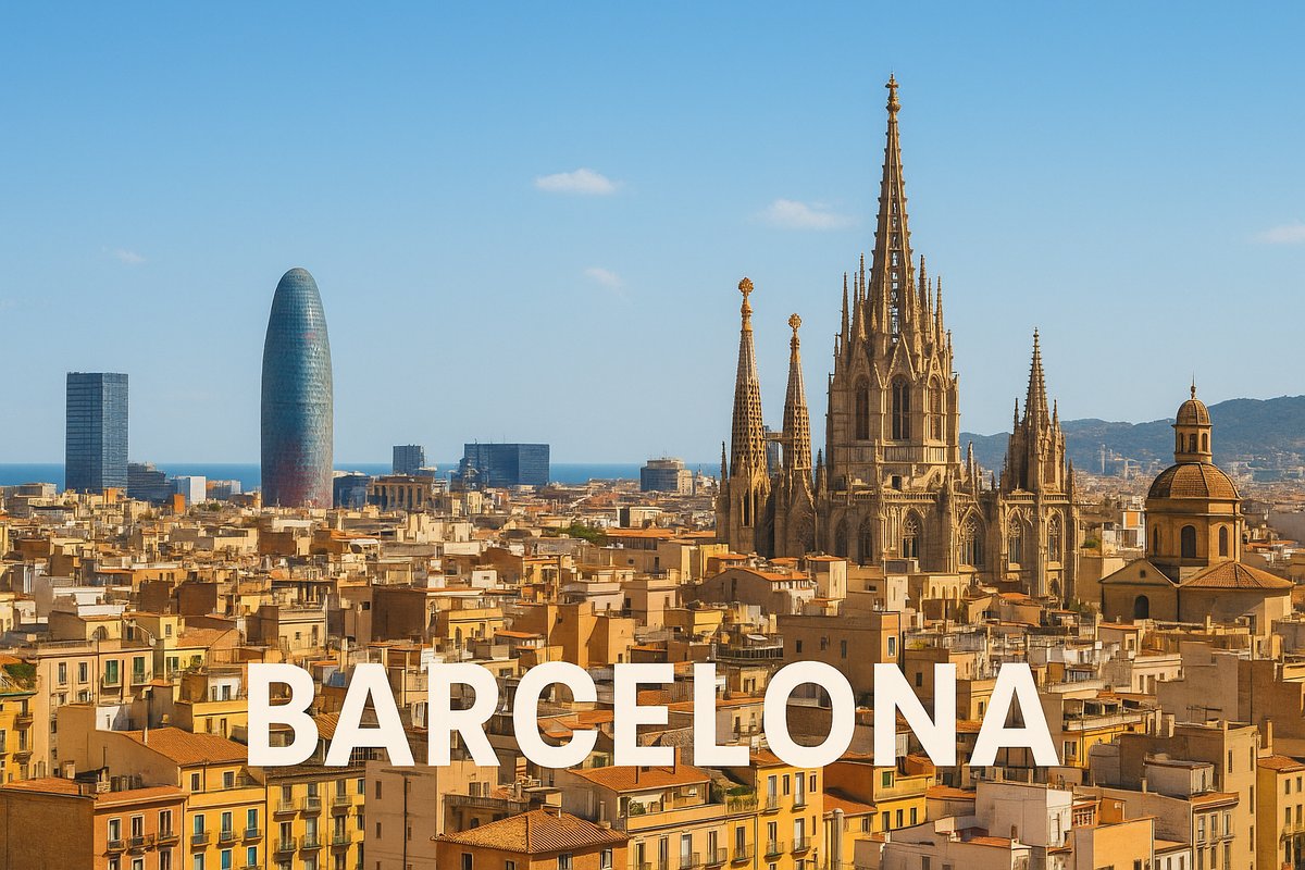 Barcelona skyline with the Cathedral of Barcelona and city rooftops